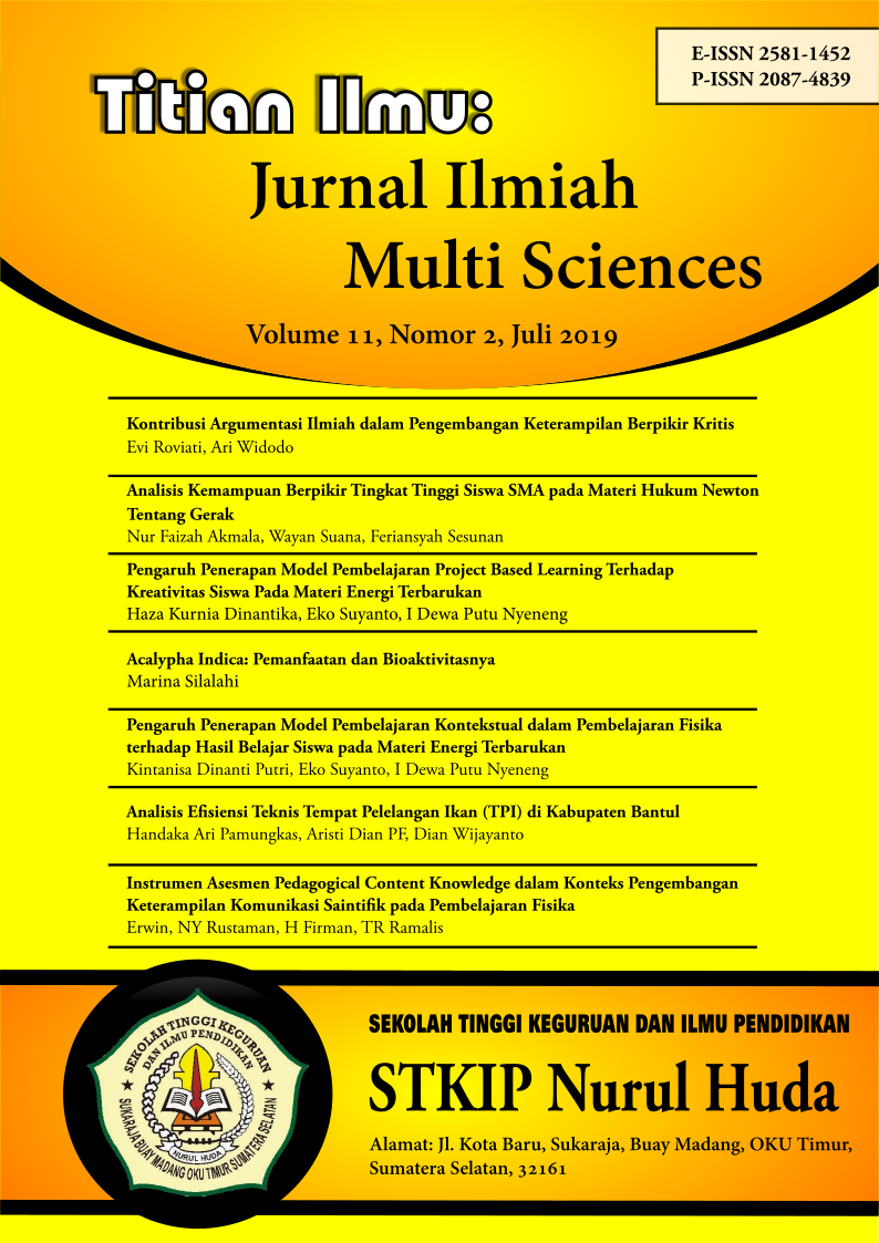 					View Vol. 11 No. 2 (2019): Titian Ilmu: Jurnal Ilmiah Multi Sciences - July 2019
				
