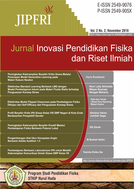 					View Vol. 2 No. 2 (2018): JIPFRI (Jurnal Inovasi Pendidikan Fisika dan Riset Ilmiah) - November 2018
				