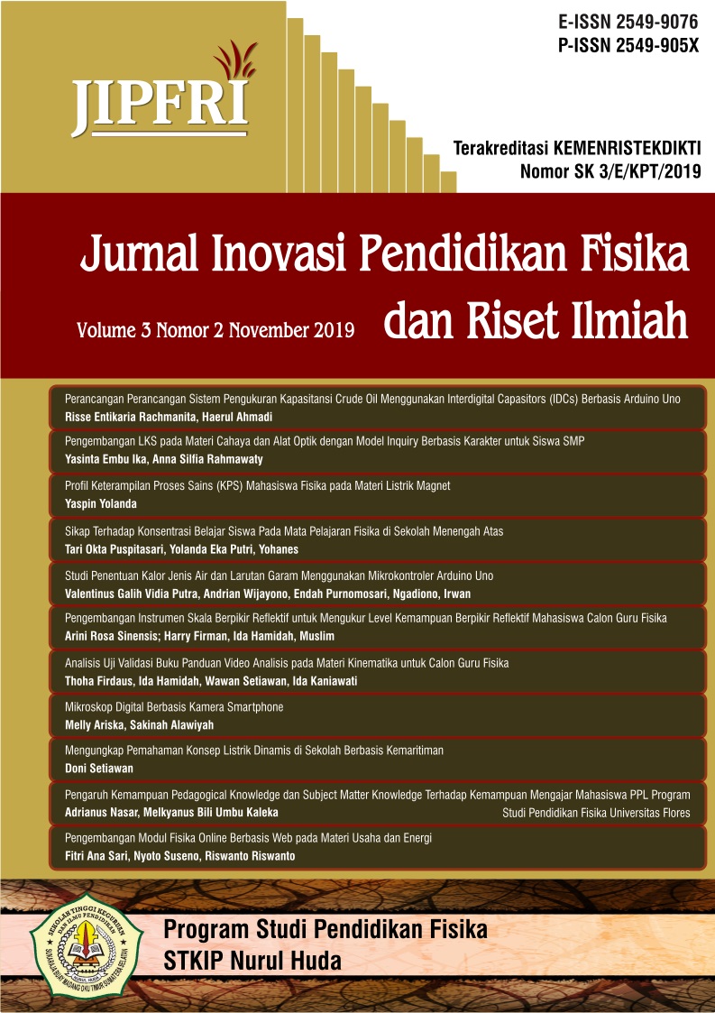 					View Vol. 3 No. 2 (2019): JIPFRI (Jurnal Inovasi Pendidikan Fisika dan Riset Ilmiah) - November 2019
				
