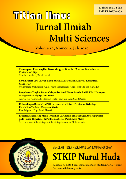 					View Vol. 12 No. 2 (2020): Titian Ilmu: Jurnal Ilmiah Multi Sciences - July 2020
				