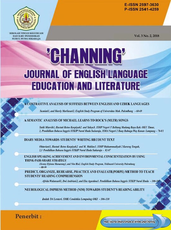 					View Vol. 3 No. 2 (2018): Channing: Journal of English Language Education and Literature - Oktober 2018
				
