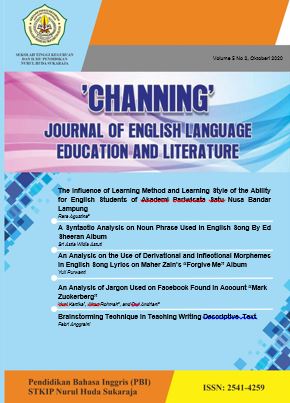 					View Vol. 5 No. 2 (2020): Channing: Journal of English Language Education Literature- October 2020
				