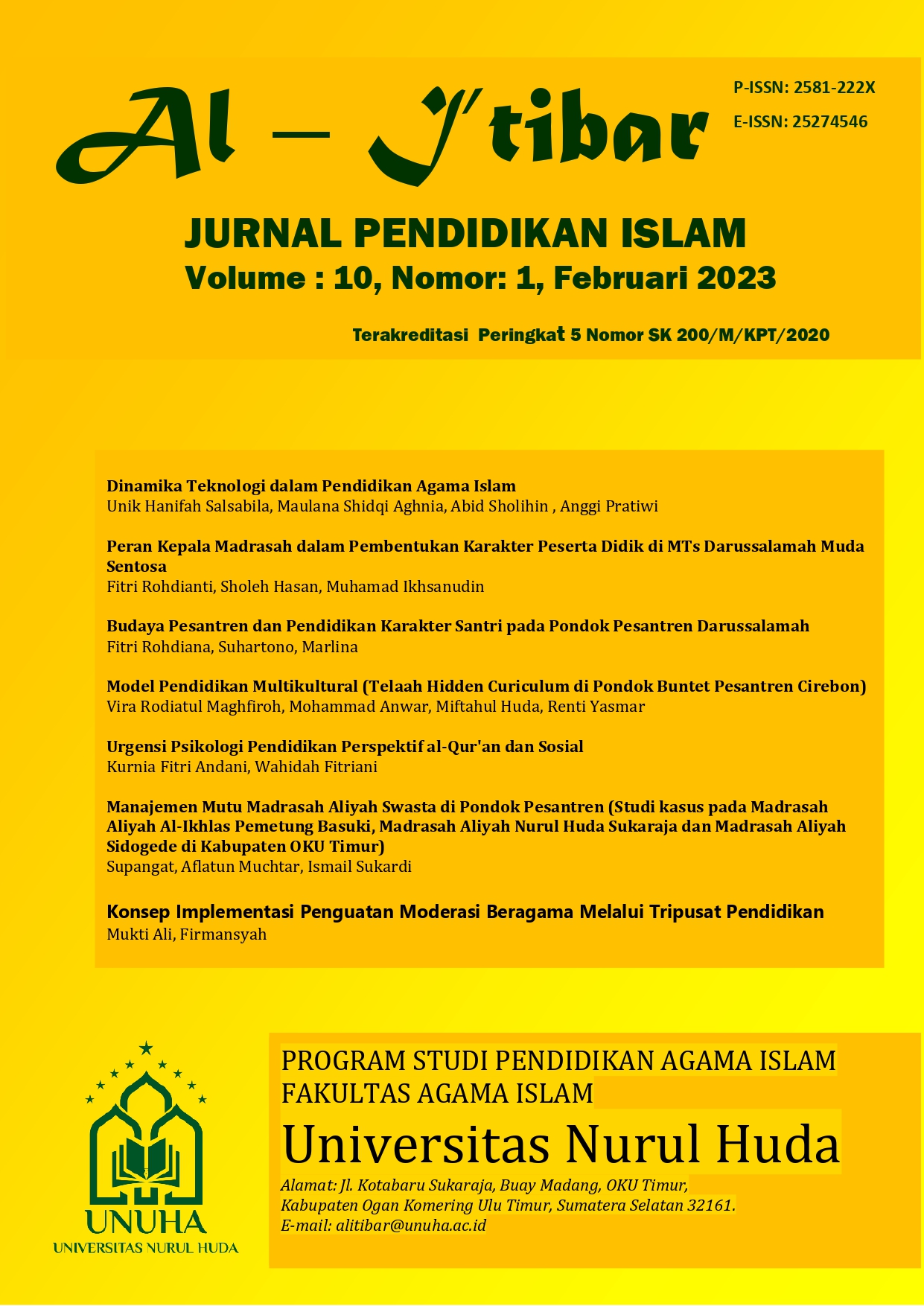 					View Vol. 10 No. 1 (2023): Vol. 10 No. 1 (2023): Jurnal Pendidikan Islam: Al I'tibar
				