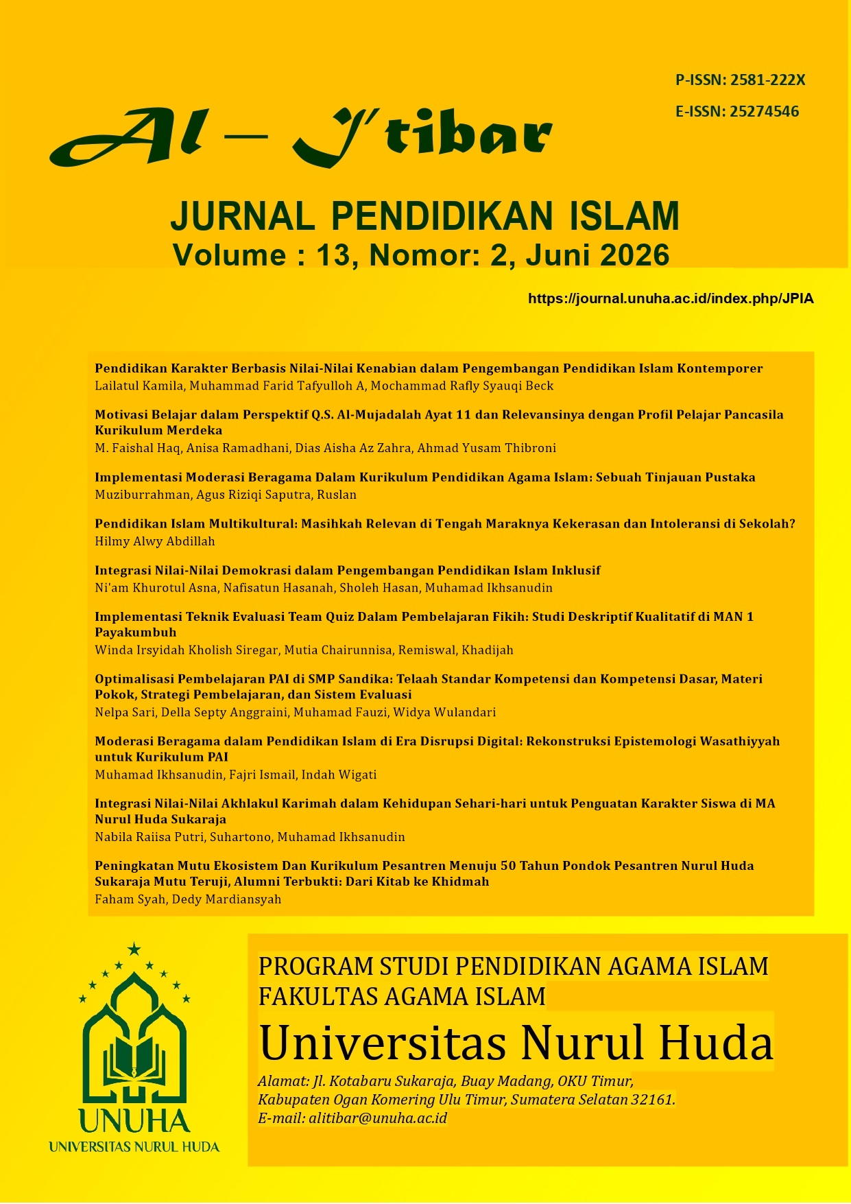 					View Vol. 13 No. 2 (2026): Al Itibar: Jurnal Pendidikan Islam
				
