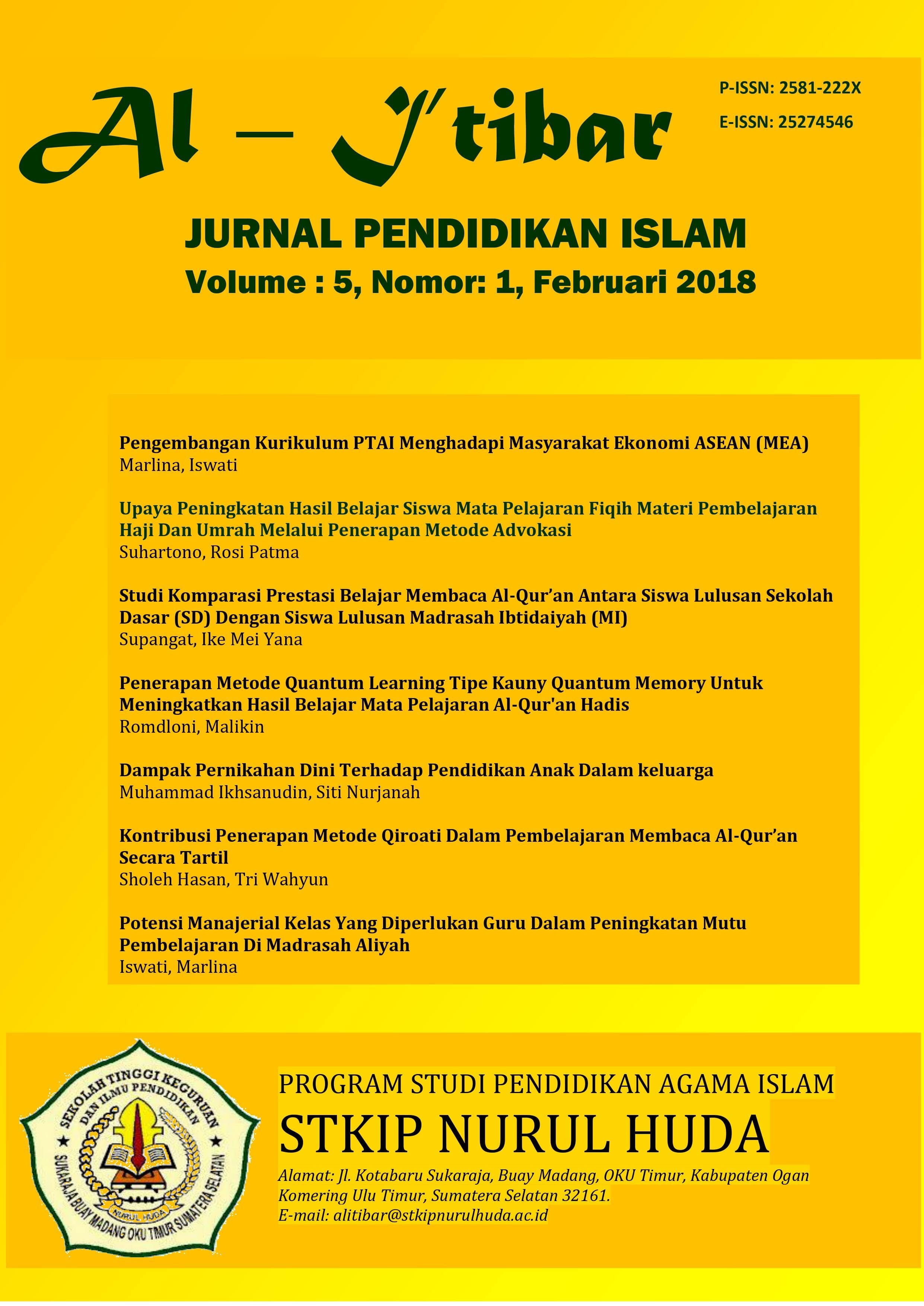 					View Vol. 5 No. 1 (2018): Jurnal Pendidikan Islam Al I'tibar
				