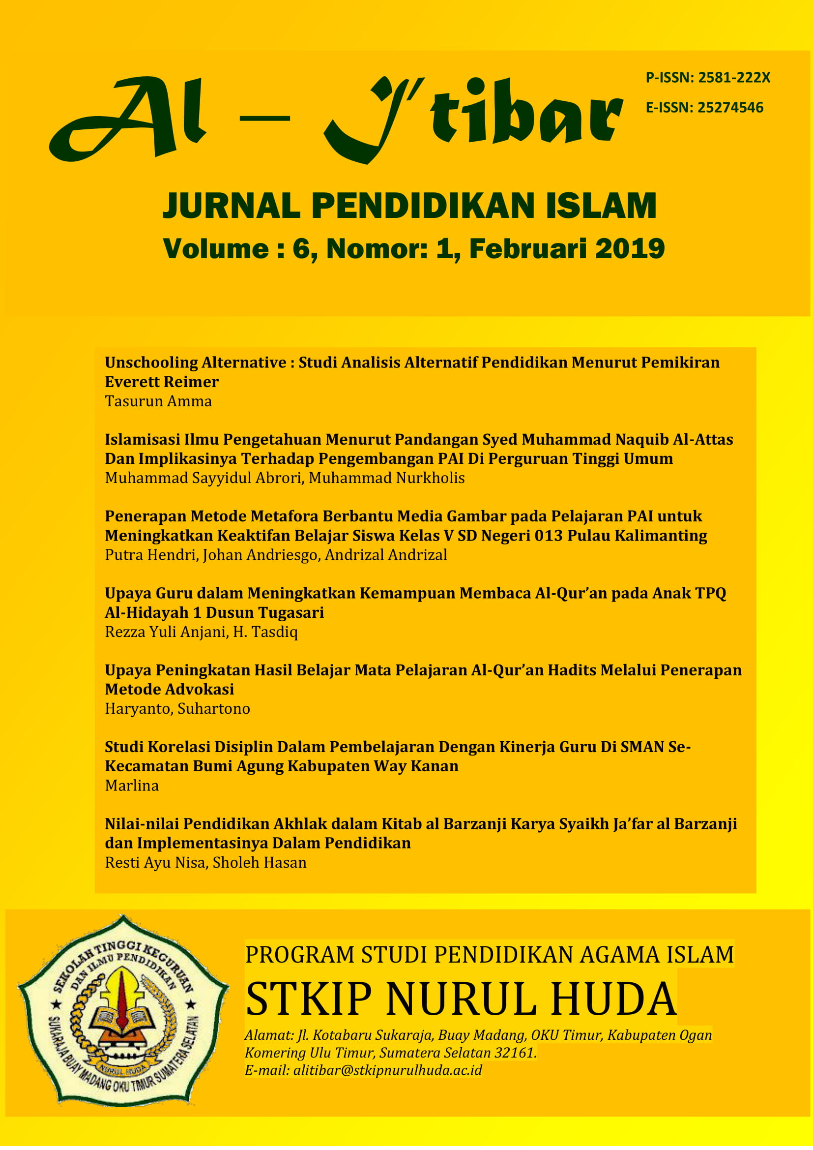 					View Vol. 6 No. 1 (2019): Jurnal Pendidikan Islam: Al I'tibar
				