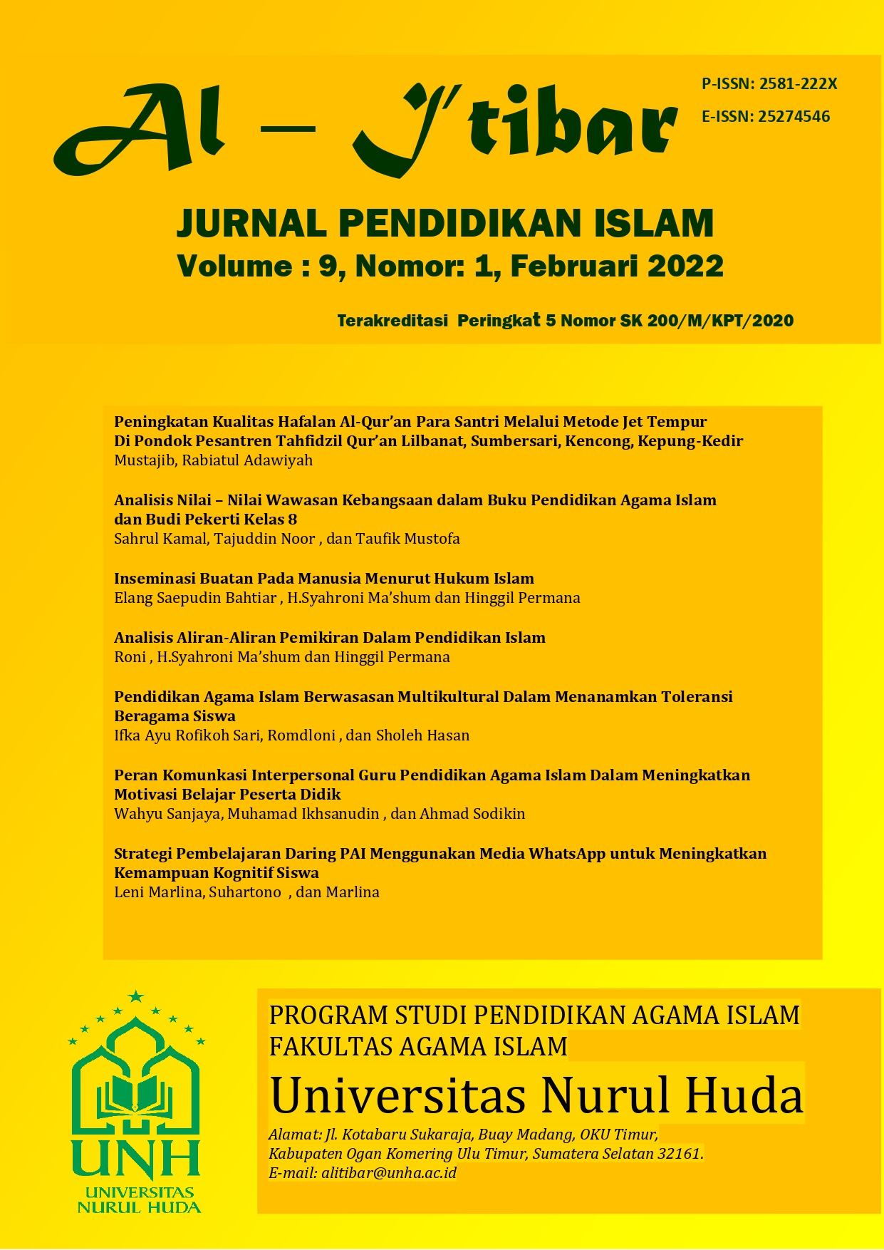 					View Vol. 9 No. 1 (2022): Jurnal Pendidikan Islam: Al I'tibar
				